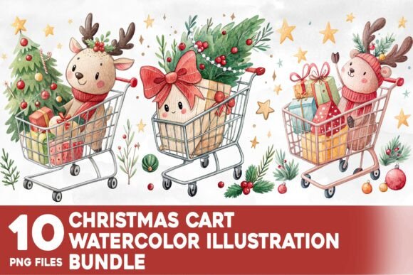 Christmas Cart Watercolor Bundle: Editorial Illustrations for Content Publishers
