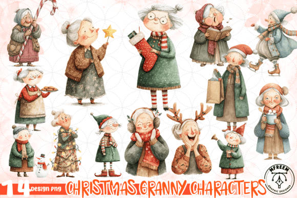 Christmas Granny Characters Clipart PNG Review for Illustrations