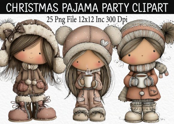 Christmas Pajama Party Clipart for Illustrations