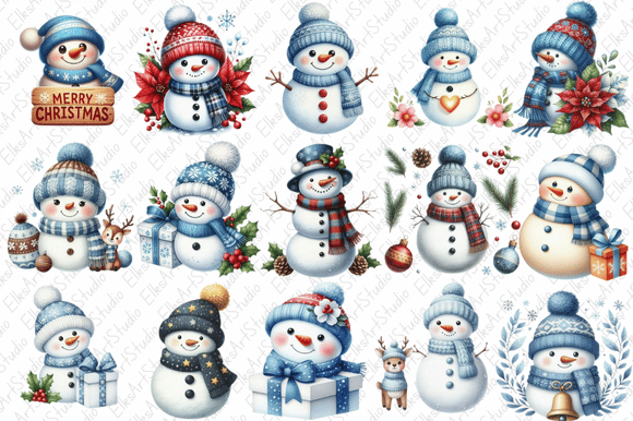 Christmas Snowman Clipart Bundles Png for Illustrations