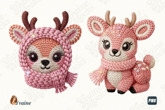 Faux Yarn Crochet Christmas Reindeer PNG: Illustrations for Branding