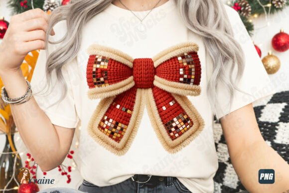 Faux Yarn Sequin Christmas Bow PNG in Illustrations