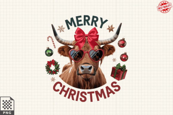 Funny Cow Merry Christmas PNG Design