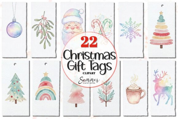 Pastel Christmas Gift Tag Clipart Bundle for Illustrations