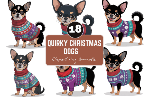 Quirky Christmas Dogs Clipart PNG Bundle for Illustrations