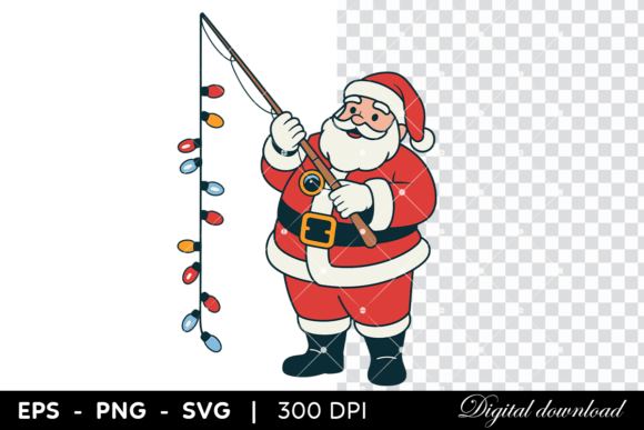 Santa Fishing with Christmas Lights Illustrations