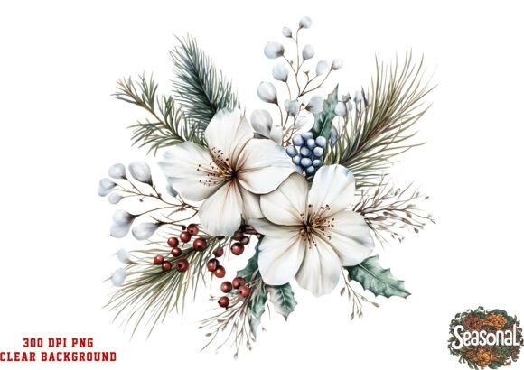 Snow White Christmas Bouquet Clipart for Illustrations