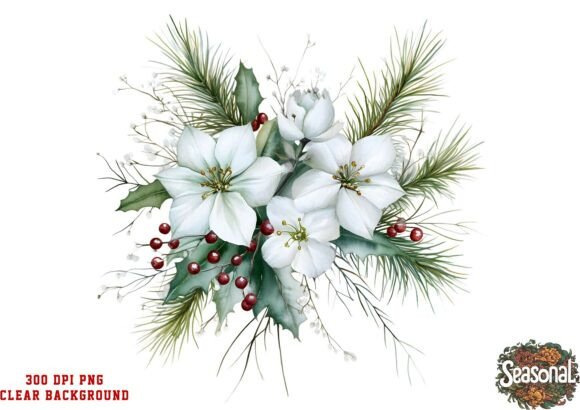 White Flower Christmas Bouquet Clipart for Illustrations