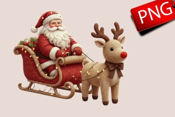 Yarn Crochet Merry Christmas Santa Png in Illustrations